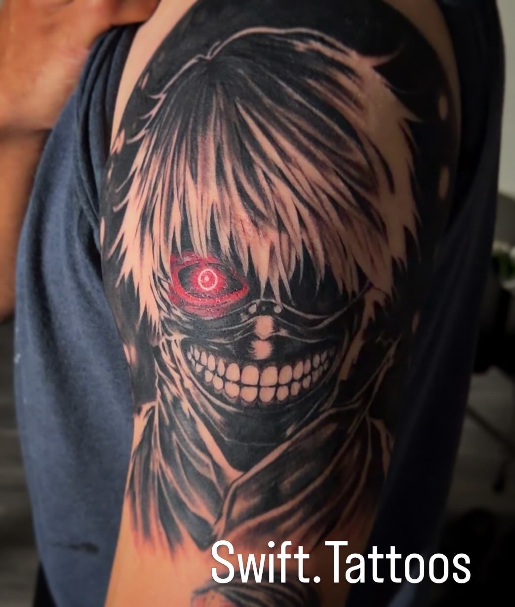 Anime inspired blackwork tattoo by Swift
